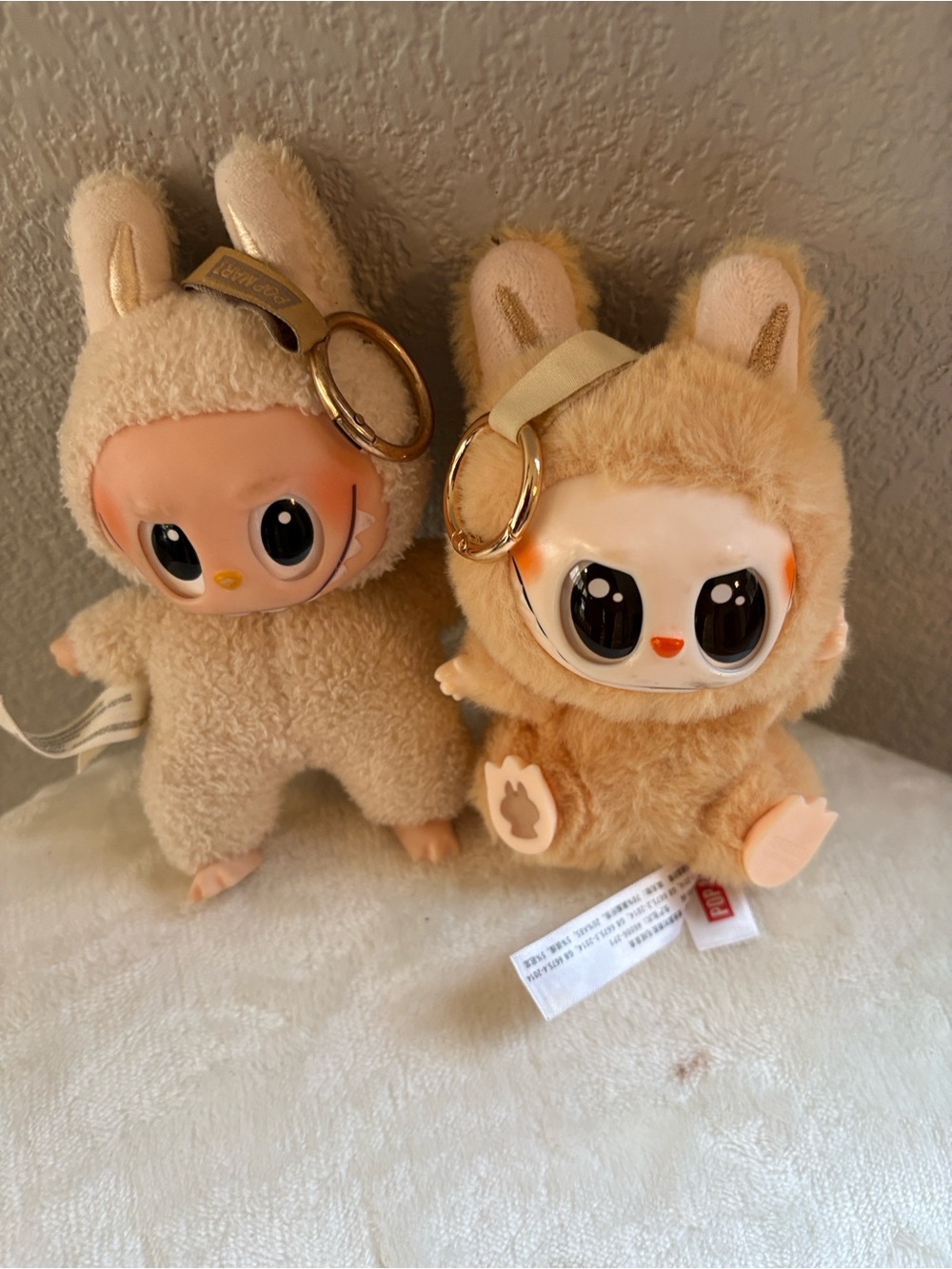 Pop mart set of 2 monster Labubu have a seat and stand beige color